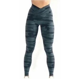 Alphalete Surface Power Legging Black Canvas Camo Athletic High Waist Size S